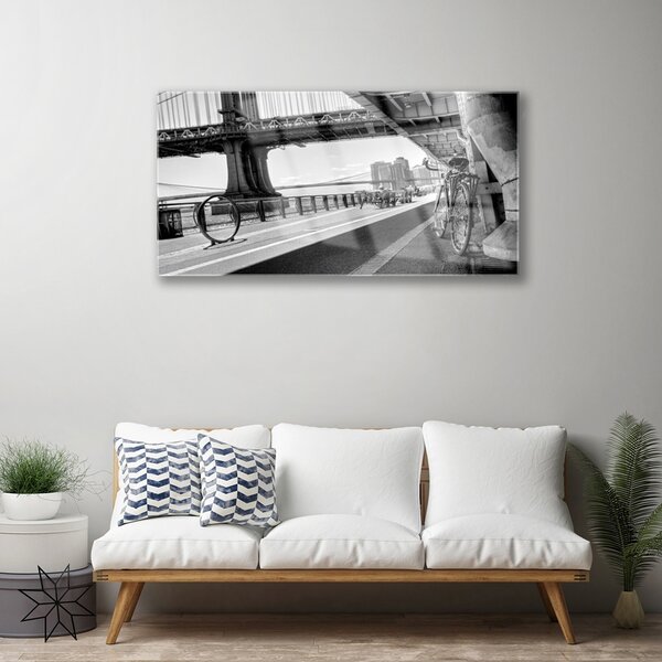 Tablou pe sticla Bridge Road Bike Arhitectura Gray