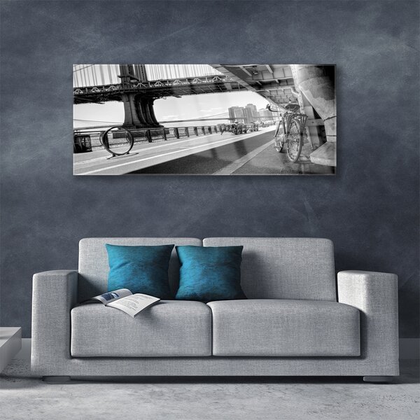 Tablou pe sticla Bridge Road Bike Arhitectura Gray