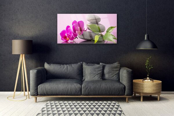 Tablou pe sticla Pietrele florale flori roz gri