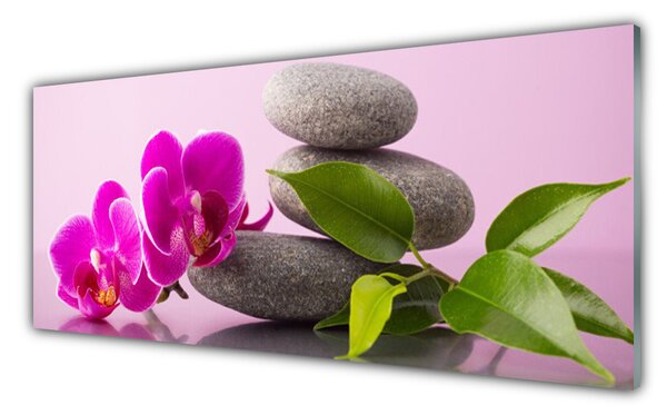 Tablou pe sticla Pietrele florale flori roz gri