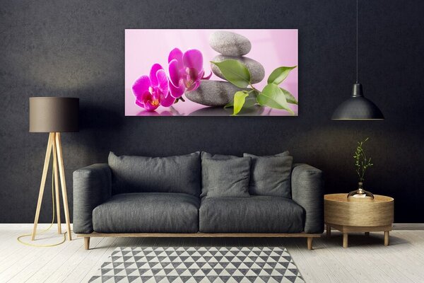 Tablou pe sticla Pietrele florale flori roz gri