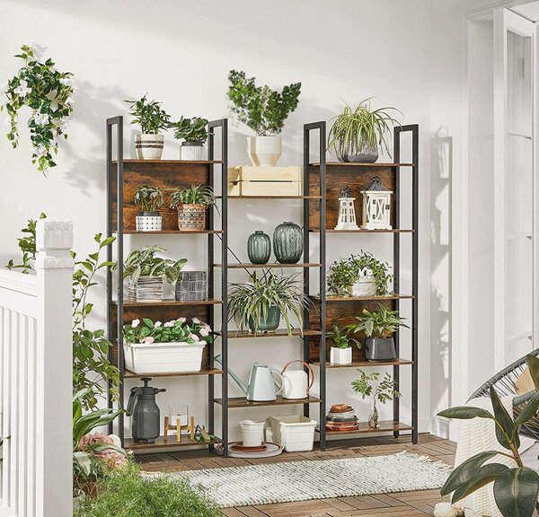 Biblioteca cu rafturi Model Lauren, Maro rustic/Negru, 158x24x166 cm