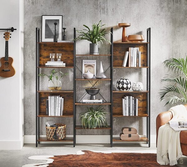 Biblioteca cu rafturi Model Lauren, Maro rustic/Negru, 158x24x166 cm