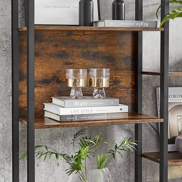 Biblioteca cu rafturi Model Lauren, Maro rustic/Negru, 158x24x166 cm