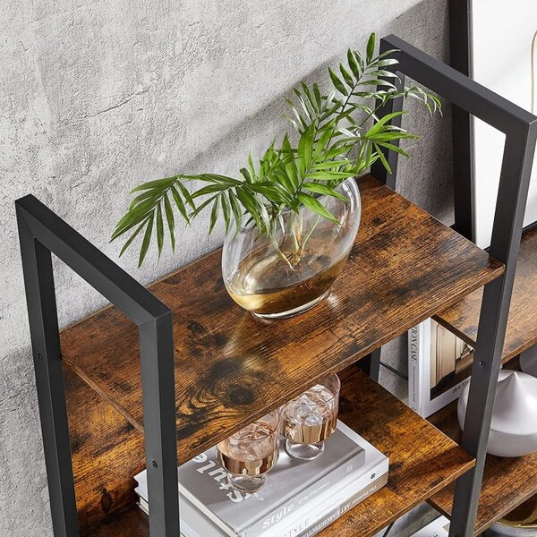 Biblioteca cu rafturi Model Lauren, Maro rustic/Negru, 158x24x166 cm