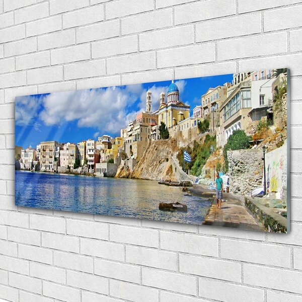Tablou pe sticla Marea Oras Arhitectura Brun Albastru