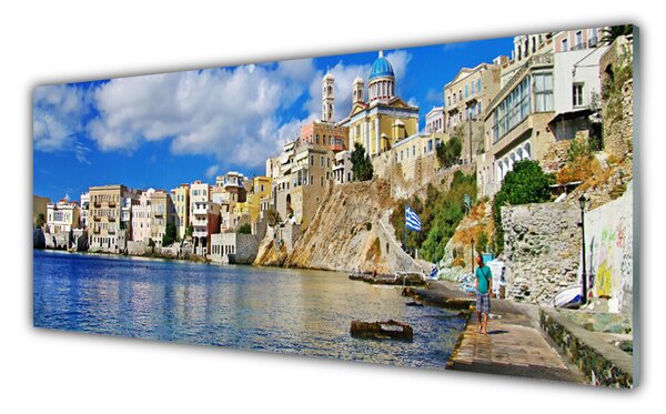Panou sticla bucatarie Marea Oras Arhitectura Brun Albastru