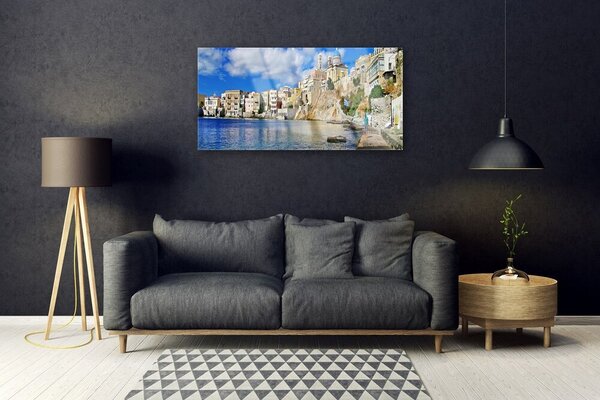 Tablou pe sticla Marea Oras Arhitectura Brun Albastru