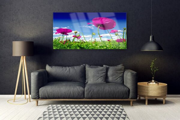 Tablou pe sticla Flori Meadow Natura Roșu Verde