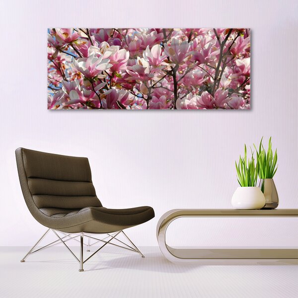 Tablou pe sticla Ramuri Flori Floral Brown roz