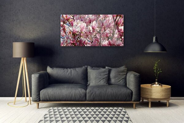 Tablou pe sticla Ramuri Flori Floral Brown roz