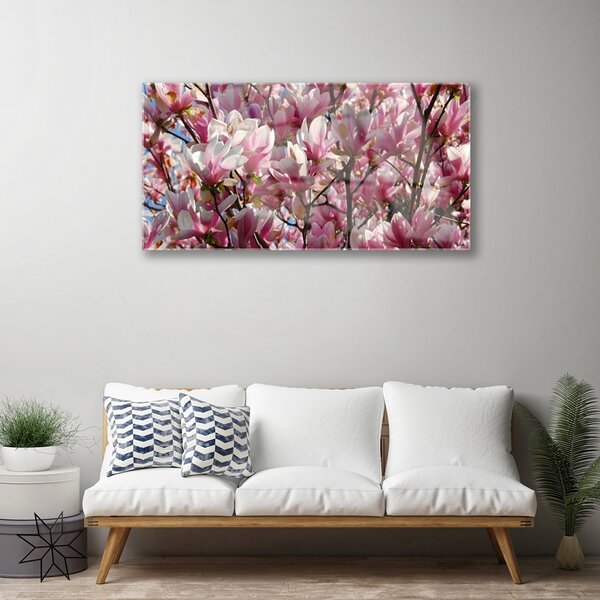 Tablou pe sticla Ramuri Flori Floral Brown roz