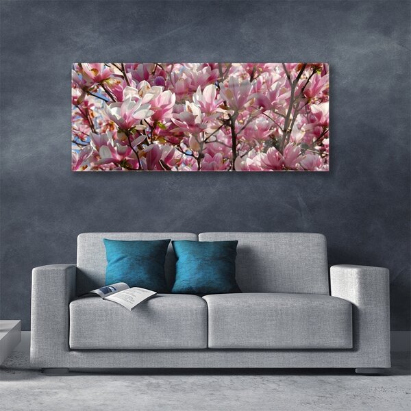 Tablou pe sticla Ramuri Flori Floral Brown roz