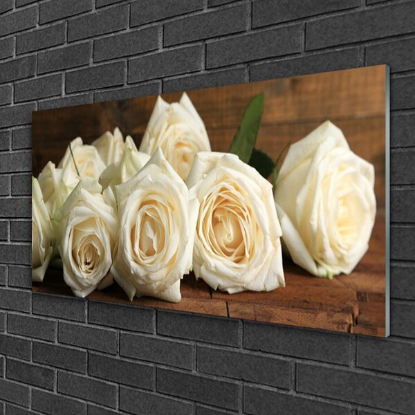 Tablou pe sticla Trandafiri Floral Alb