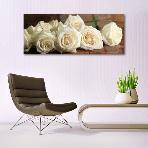 Tablou pe sticla Trandafiri Floral Alb