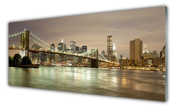 Tablou pe sticla Bridge City Sea Arhitectura Gri Galben