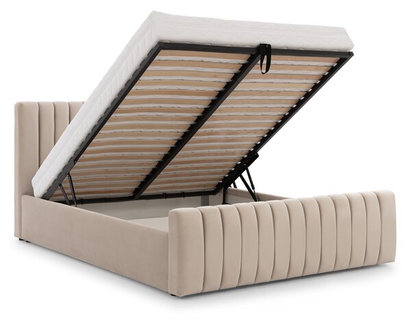 Pat tapițat Livani 160x200 cu ladă de depozitare - velur bej Velluto 2