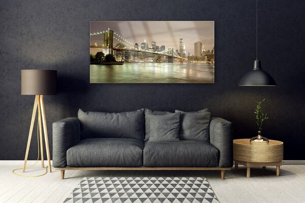 Tablou pe sticla Bridge City Sea Arhitectura Gri Galben
