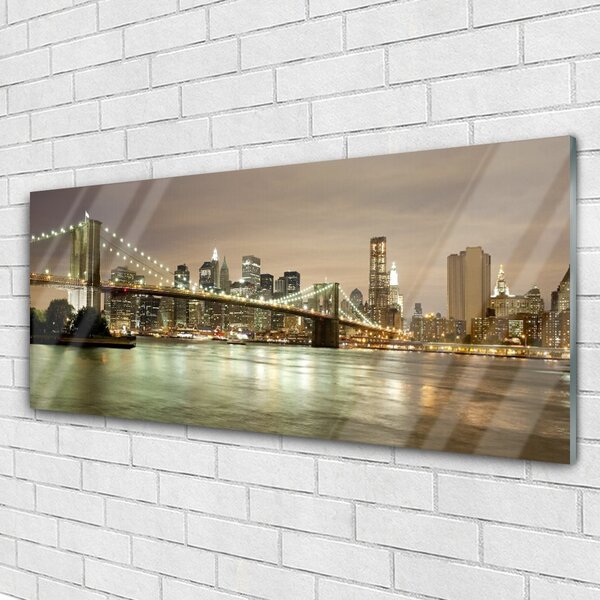 Tablou pe sticla Bridge City Sea Arhitectura Gri Galben