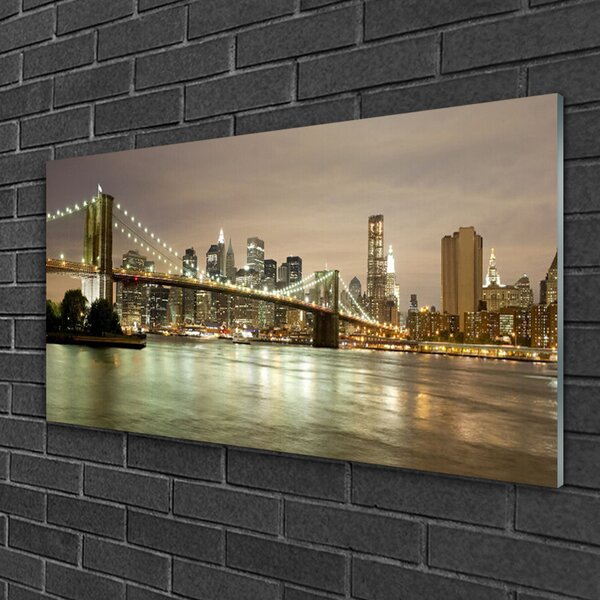Tablou pe sticla Bridge City Sea Arhitectura Gri Galben