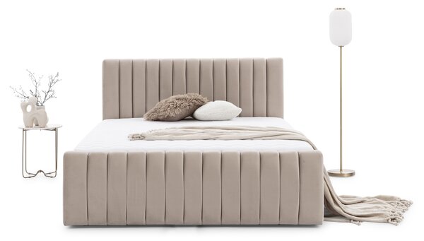 Pat tapițat Livani 160x200 cu ladă de depozitare - velur bej Velluto 2