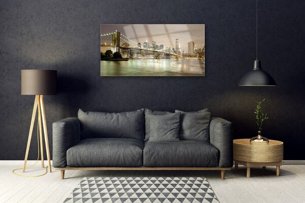 Tablou pe sticla Bridge City Sea Arhitectura Gri Galben