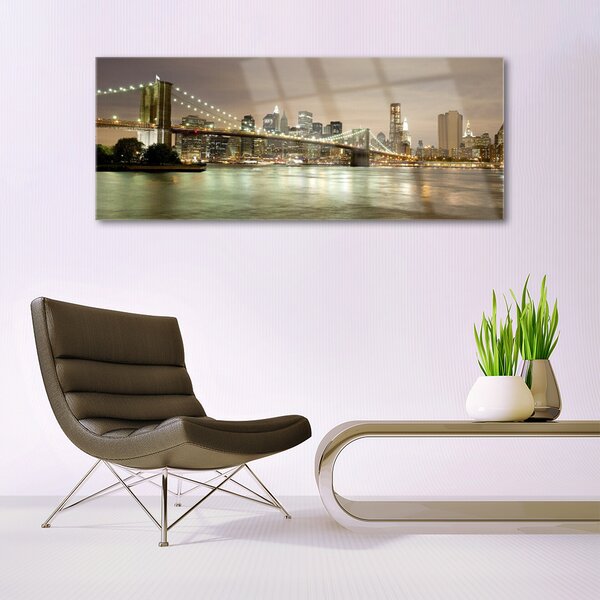 Tablou pe sticla Bridge City Sea Arhitectura Gri Galben