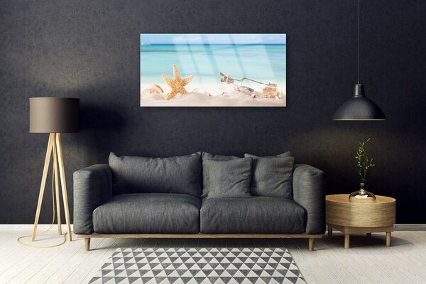 Tablou pe sticla Nisip Starfish Sticla Art Brown Bej