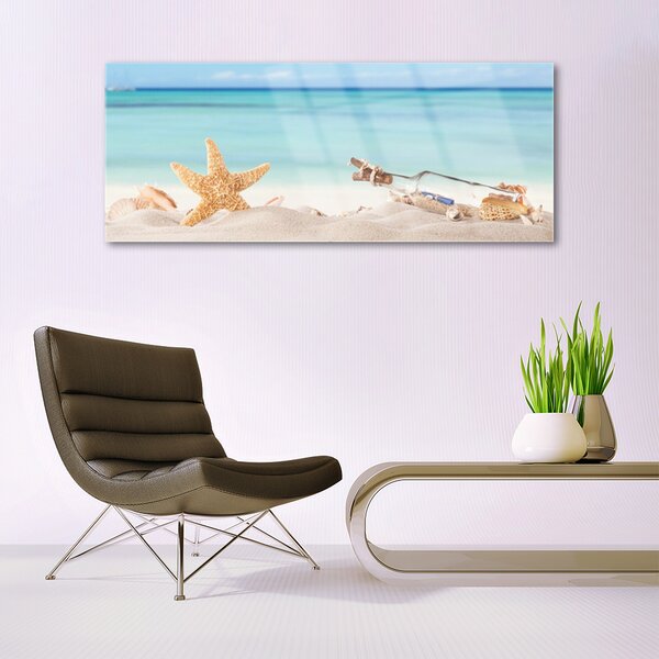 Tablou pe sticla Nisip Starfish Sticla Art Brown Bej