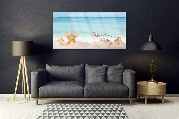 Tablou pe sticla Nisip Starfish Sticla Art Brown Bej