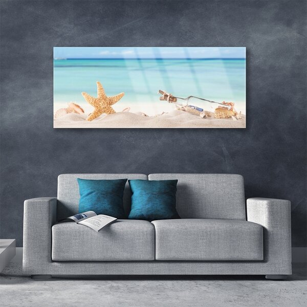 Tablou pe sticla Nisip Starfish Sticla Art Brown Bej