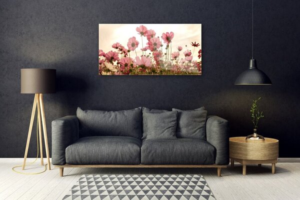 Tablou pe sticla Flori Floral Roz Verde