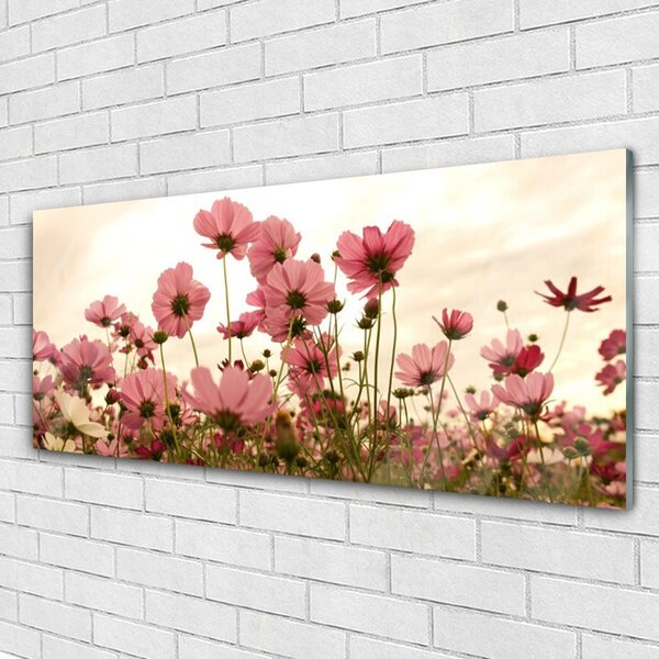 Tablou pe sticla Flori Floral Roz Verde
