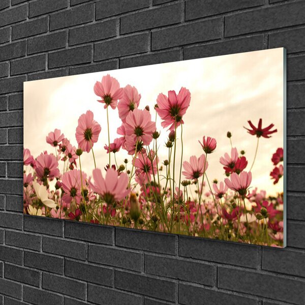 Tablou pe sticla Flori Floral Roz Verde