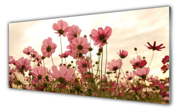 Tablou pe sticla Flori Floral Roz Verde