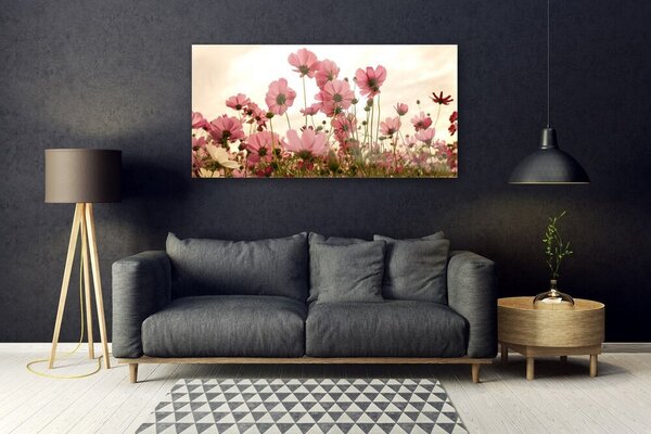 Tablou pe sticla Flori Floral Roz Verde