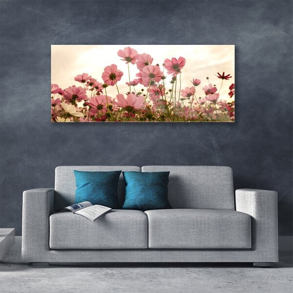 Tablou pe sticla Flori Floral Roz Verde