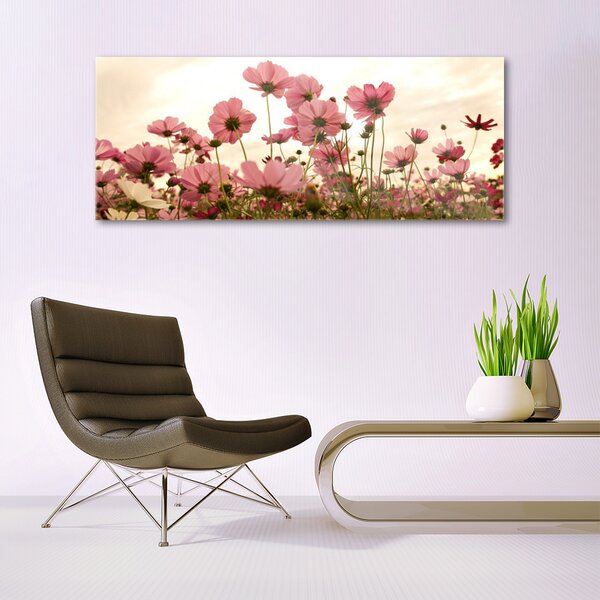 Tablou pe sticla Flori Floral Roz Verde