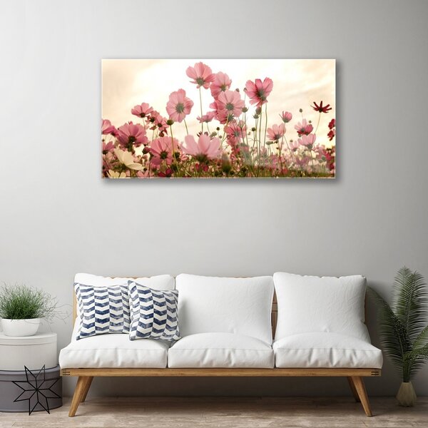 Tablou pe sticla Flori Floral Roz Verde