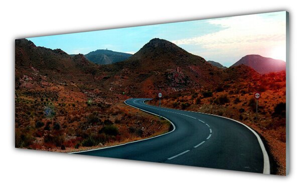 Tablou pe sticla Mountain Road Peisaj Maro Negru Alb