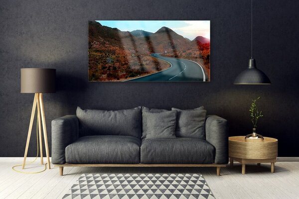 Tablou pe sticla Mountain Road Peisaj Maro Negru Alb