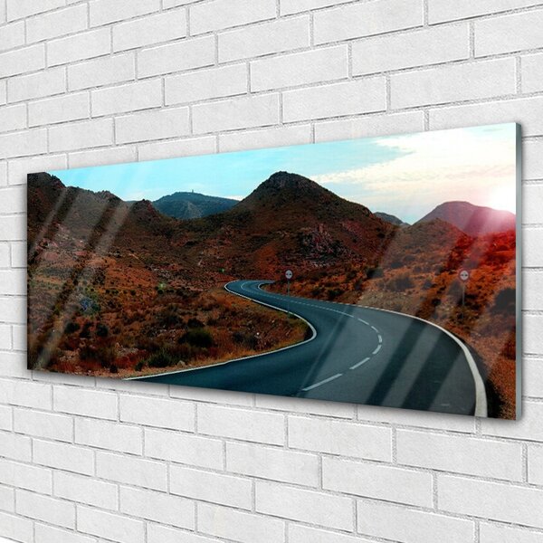 Tablou pe sticla Mountain Road Peisaj Maro Negru Alb
