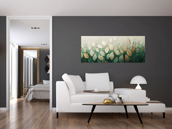 Tablou - Frunze verzi-aurii (120x50 cm)