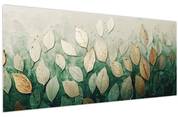 Tablou - Frunze verzi-aurii (120x50 cm)