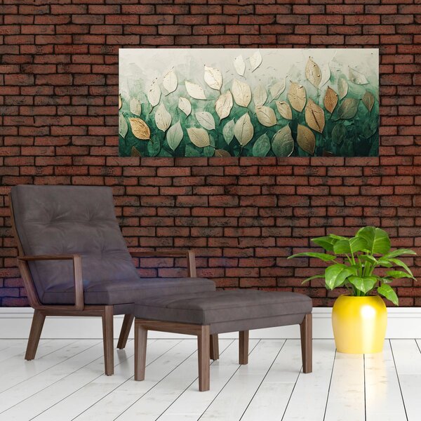 Tablou - Frunze verzi-aurii (120x50 cm)