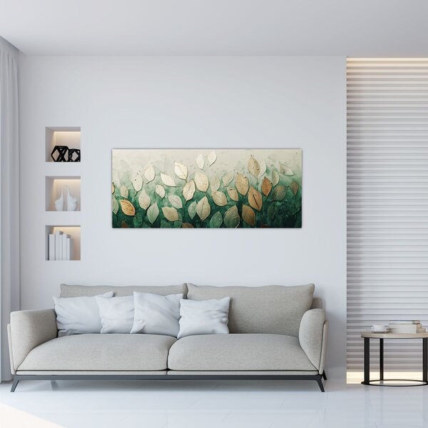 Tablou - Frunze verzi-aurii (120x50 cm)