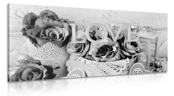 Tablou decor vintage cu inscripție Love în design alb-negru