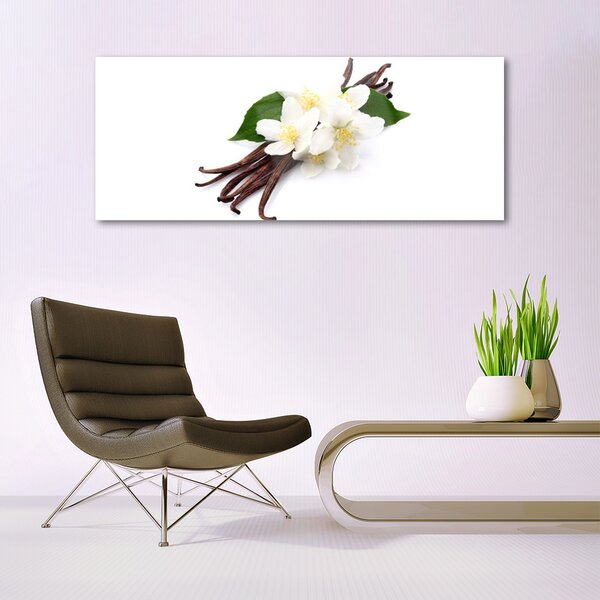 Tablou pe sticla Vanilie Floral Maro Alb
