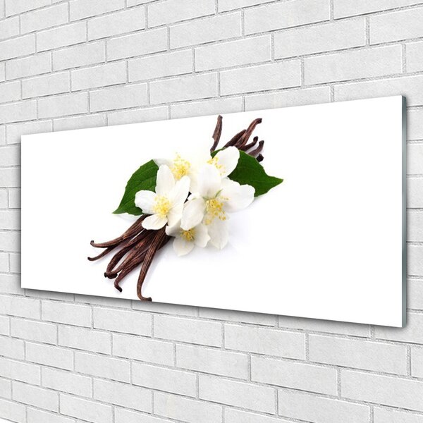 Tablou pe sticla Vanilie Floral Maro Alb