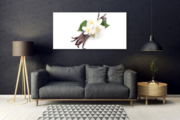 Tablou pe sticla Vanilie Floral Maro Alb